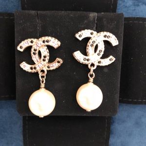 Chanel Pearl Drop Earrings, Gold & Black